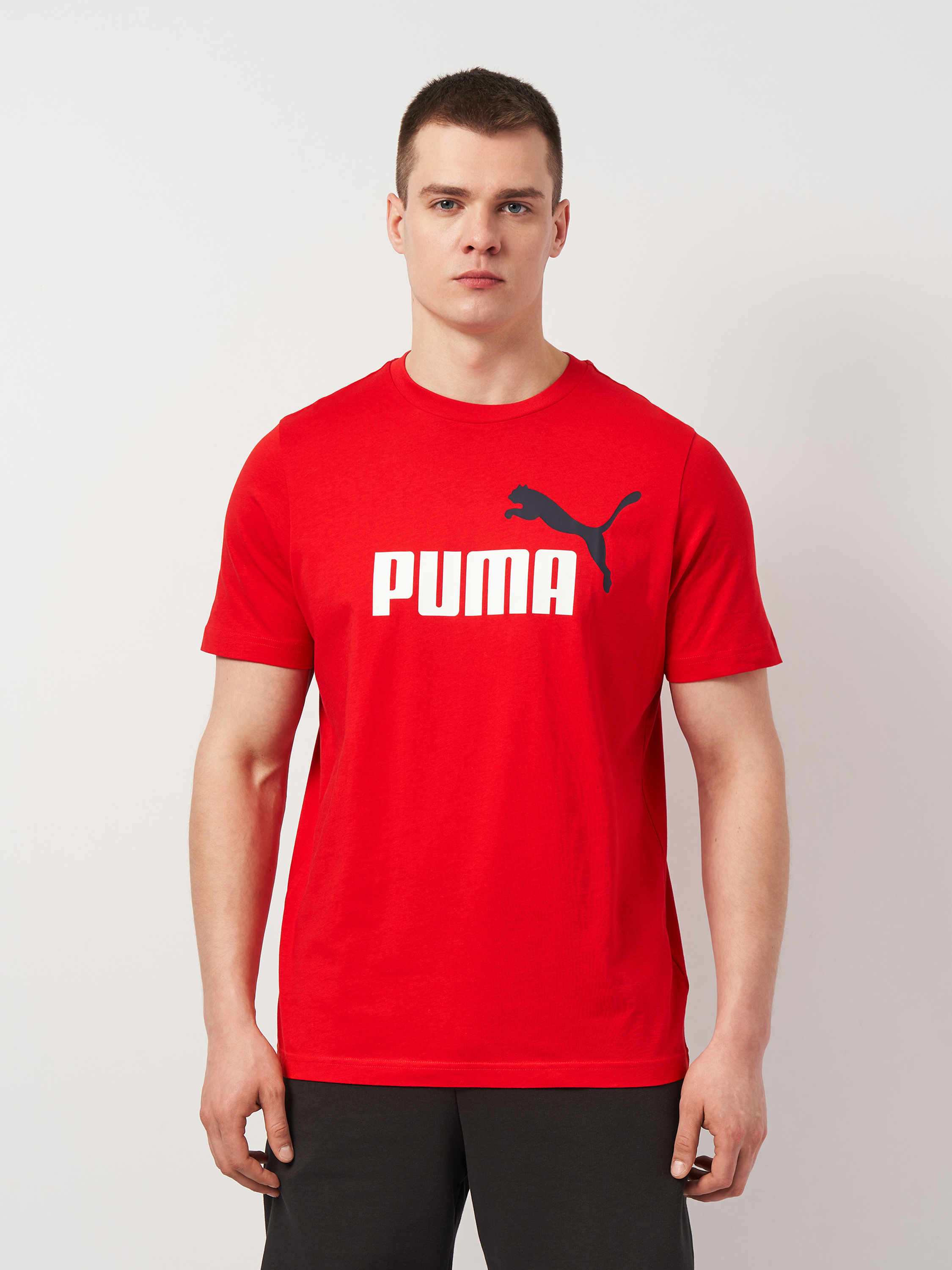 Акція на Футболка бавовняна довга чоловіча Puma Ess 2 Color No. 1 Logo Tee 68470811 M For All Time Red з принтом від Rozetka