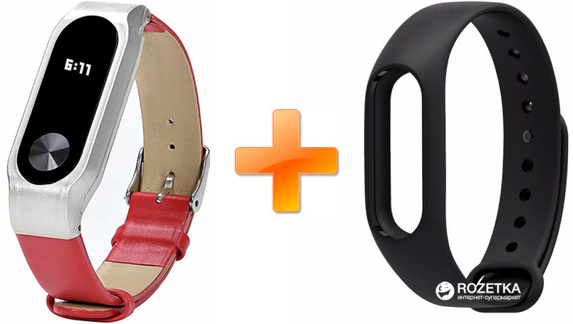 Xiaomi Mi Band 2 OLED MiJobs Leather Red + Черный ремешок в подарок ...