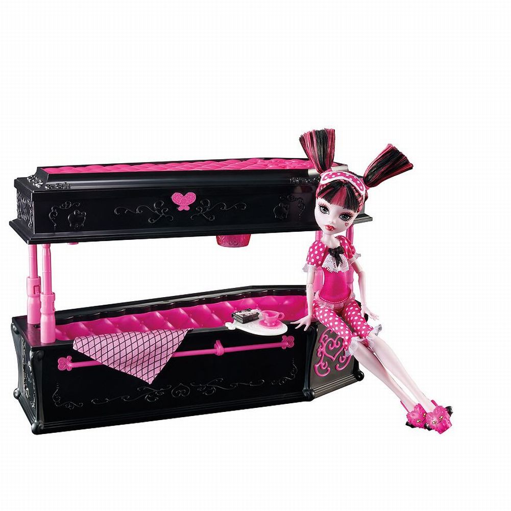 

Детская Игрушка Для Куклы Кровать Дракулауры Монстер Хай черная Monster High Draculaura Jewelry Box Coffin
