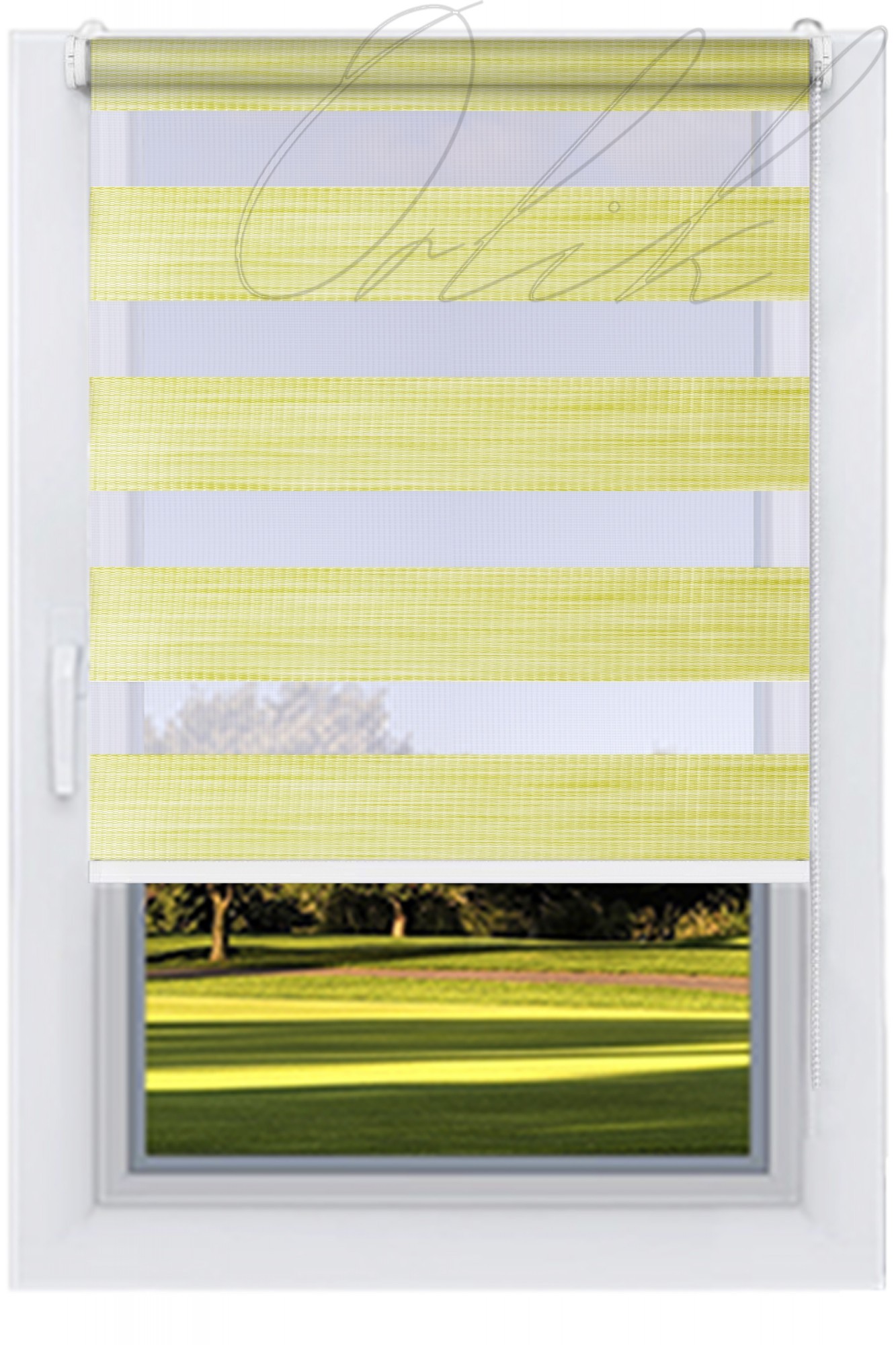 

Ролета тканевая DECOLUX Салатный 55х200 BAHAMA-2747 День-Ночь вал 19 белый