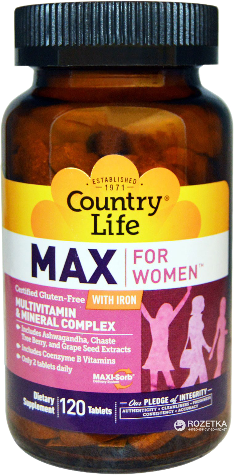 

Витаминно-минеральный комплекс Country Life Max for Women with Iron 120 таблеток (015794081210)