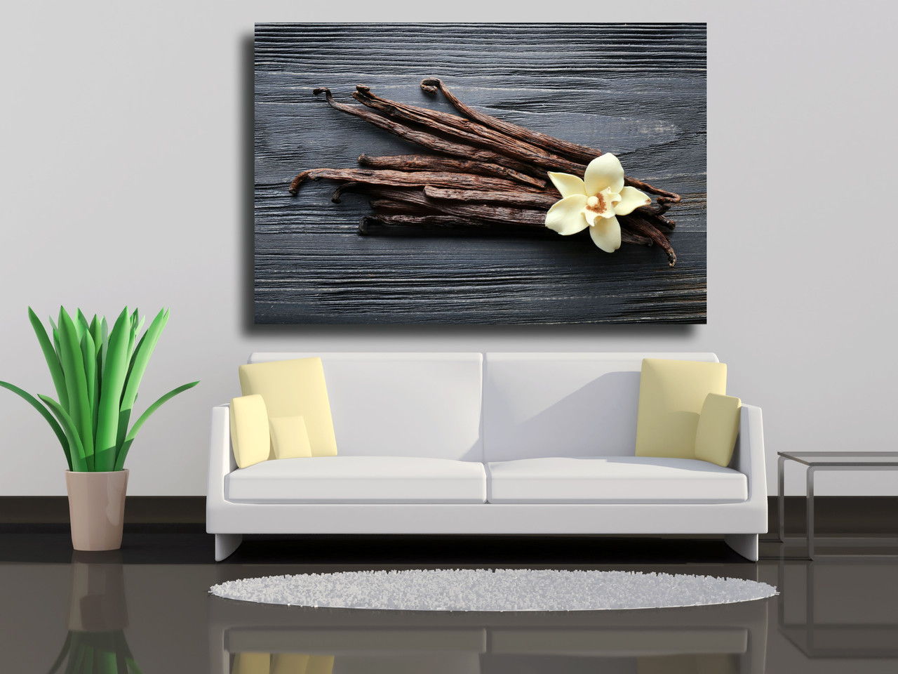 

Картина на холсте Ванильные палочки и цветок на деревянном фоне 100х70