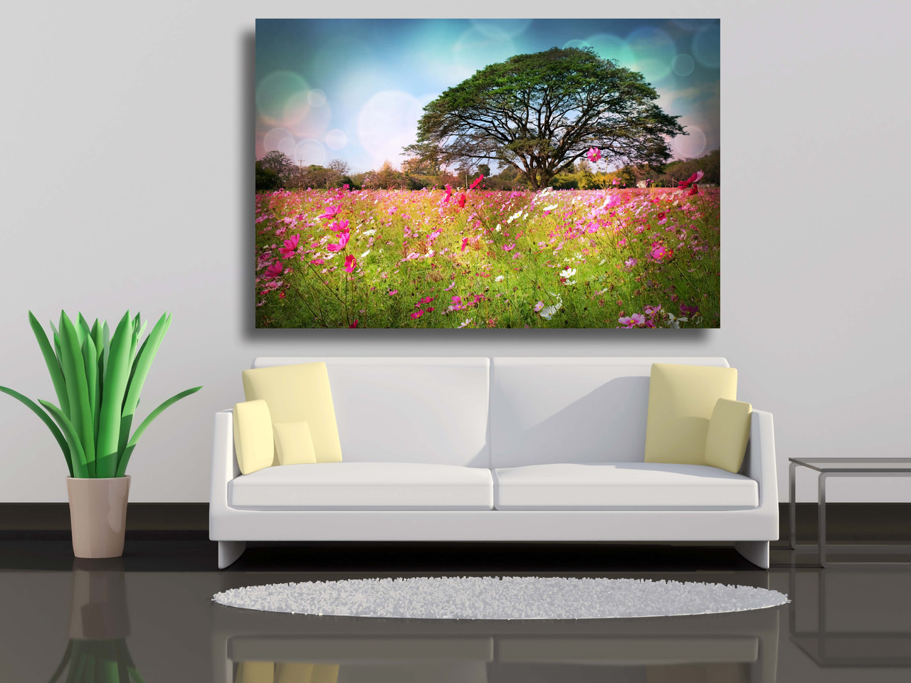 

Картина на холсте Большое дерево с цветочном саду 90х60