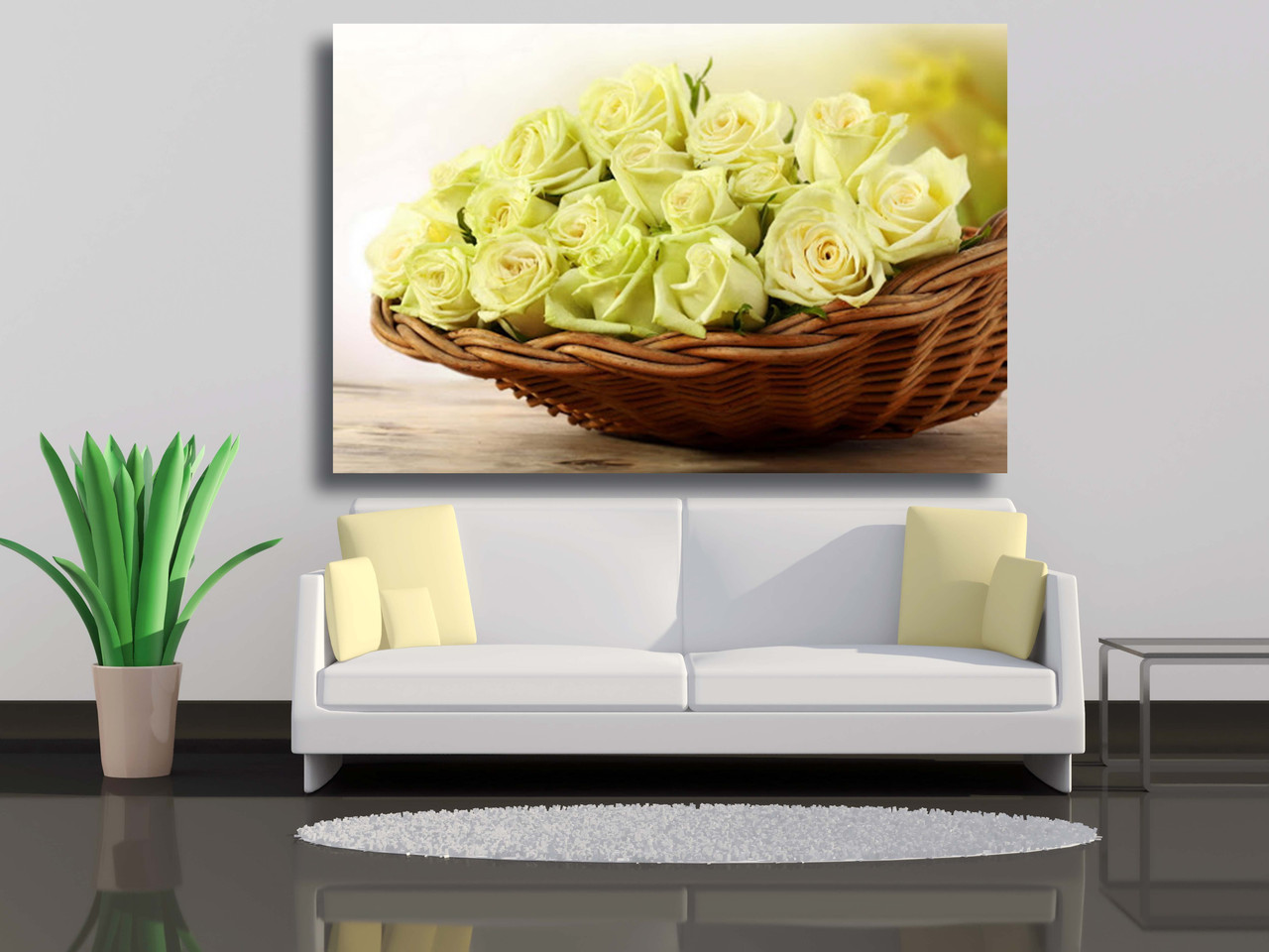 

Картина на холсте Белые розы в корзине 90х60
