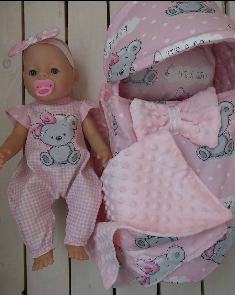 

Сумка-переноска (люлька, кокон) с постелью и комплект одежды для куклы Baby Born Toys Мишка Ручная работа (985214)