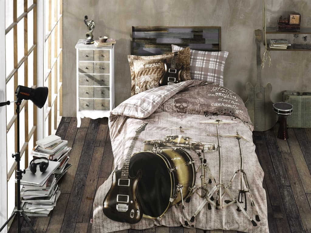 

КПБ HOBBY Poplin Rock Music бежевый 160*220/1*50*70
