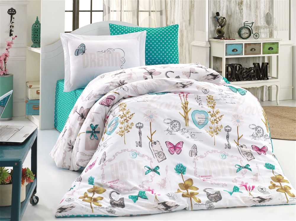 

КПБ HOBBY Poplin Rossela бирюзовый 160*220/1*50*70