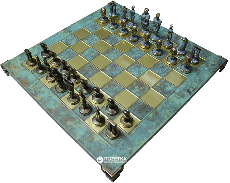 Акція на Шахматы Manopoulos Кикладское искусство, латунь, в деревянном футляре, бирюзовые, 44 х 44 см (S23BTIR) від Rozetka UA
