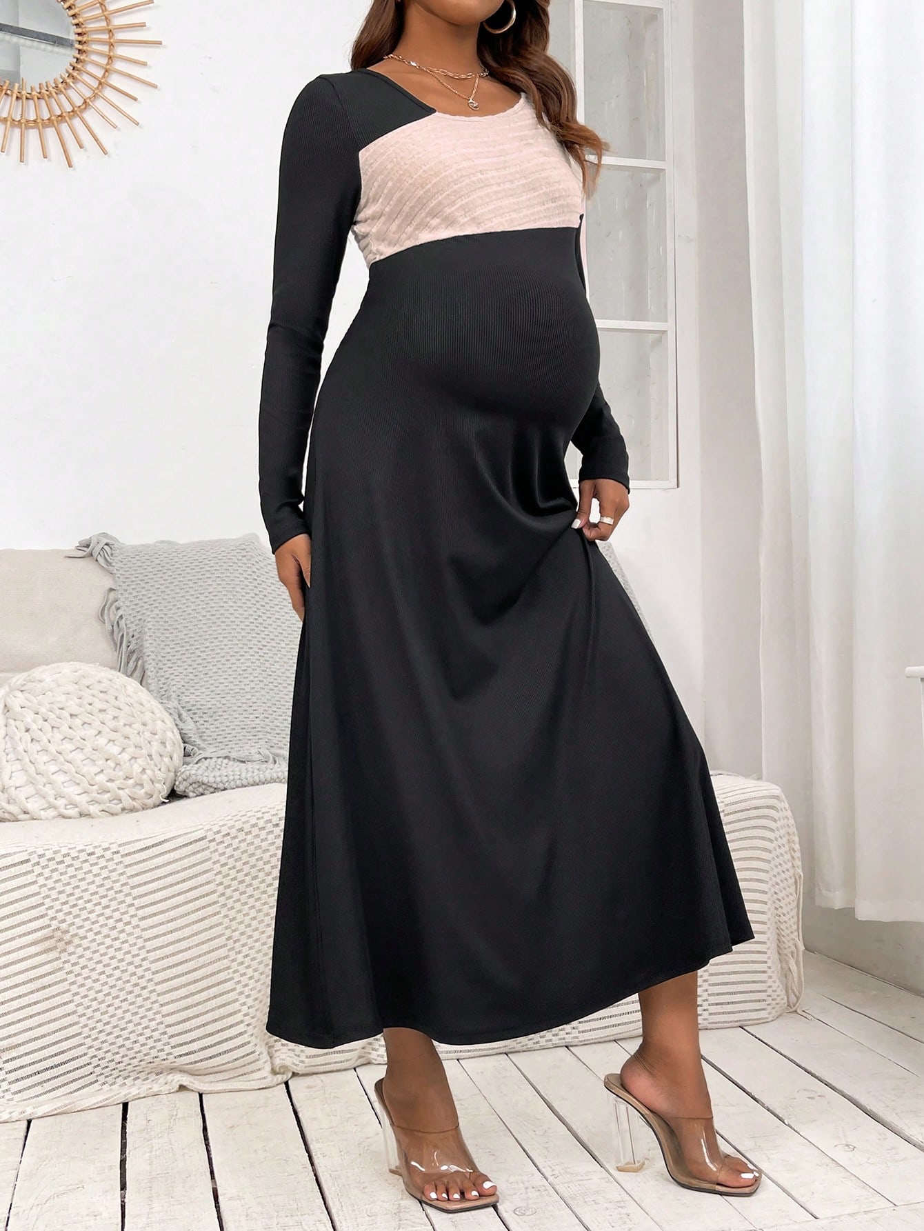Акція на Плаття для вагітних довге літнє SHEIN GD-00118241 XL Чорне від Rozetka