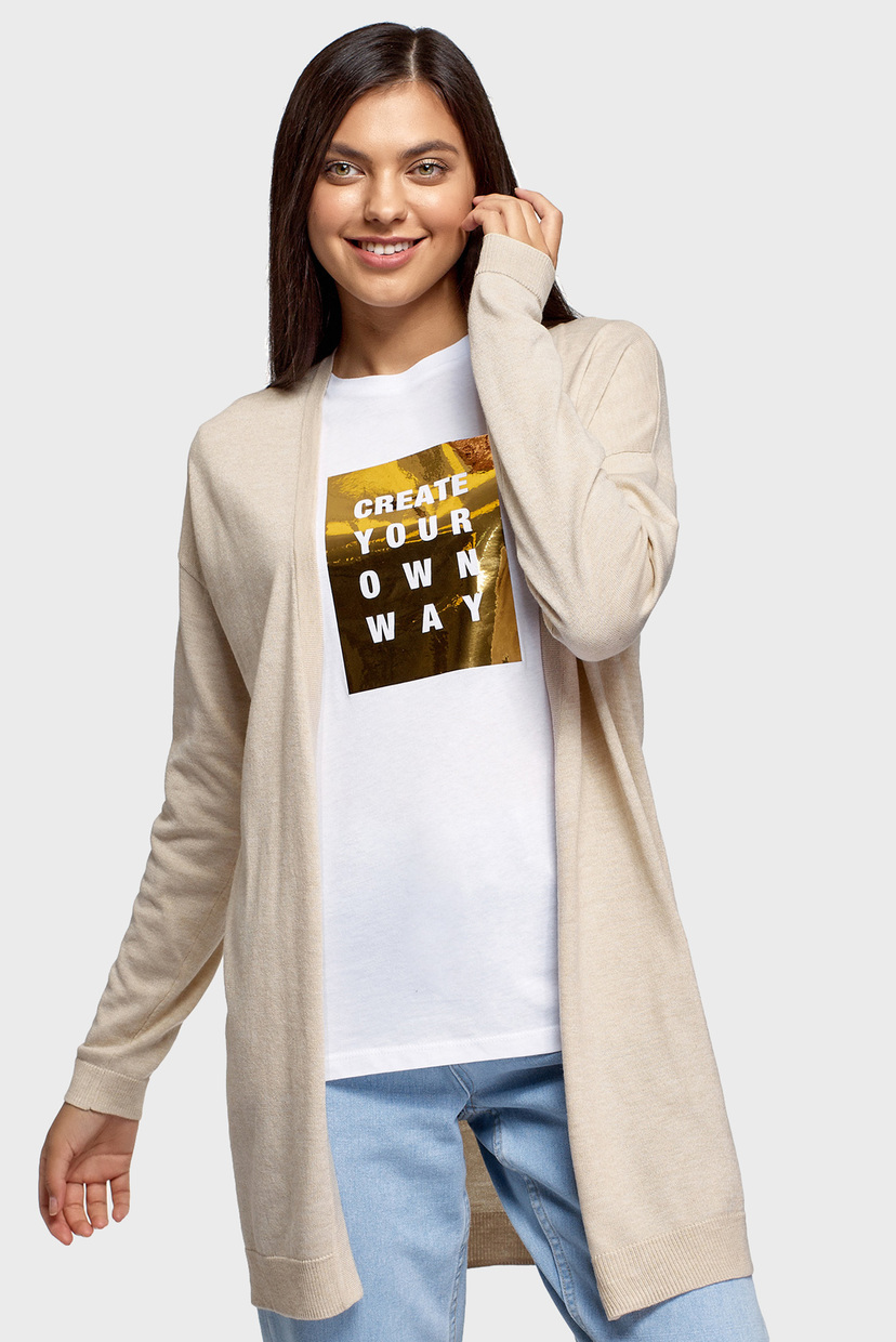 

Женский бежевый кардиган Oodji  63212581-1B/46629/3302M, Женский бежевый кардиган Oodji M 63212581-1B/46629/3302M