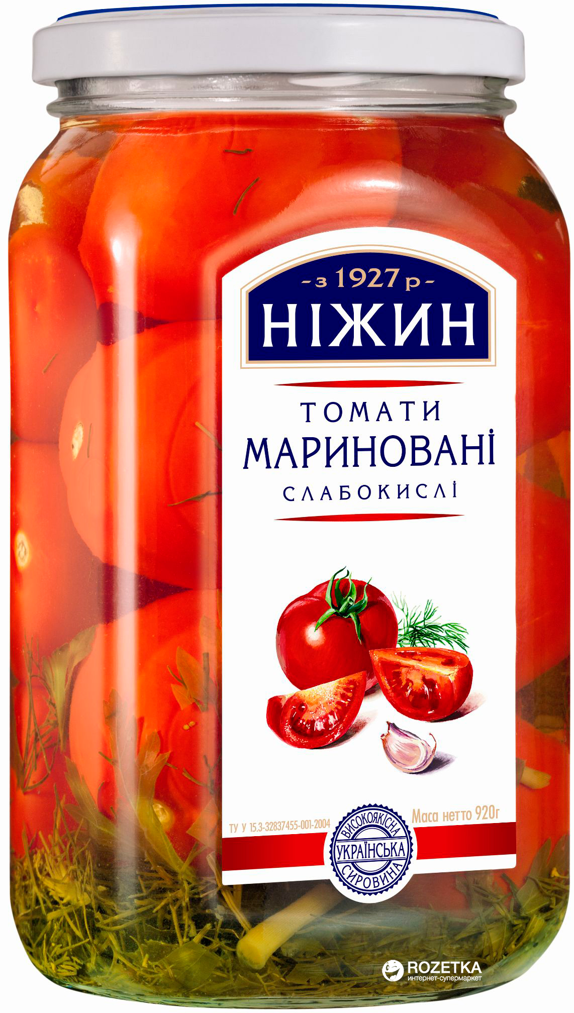 Маринованные томаты Нежин (Ніжин) в стеклянной банке 920 мл ...