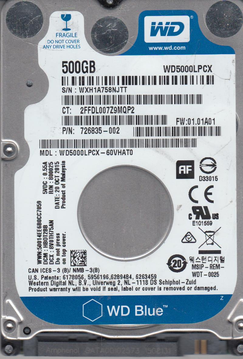 

Жесткий диск 2.5" 500Gb Western Digital Blue, SATA3, 16Mb, 5400 rpm (WD5000LPCX)