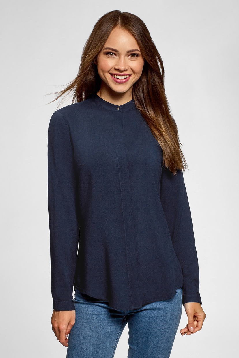 

Женская темно-синяя блуза Oodji -170 21411063-1/26346/7900N, Женская темно-синяя блуза Oodji 36-170 21411063-1/26346/7900N