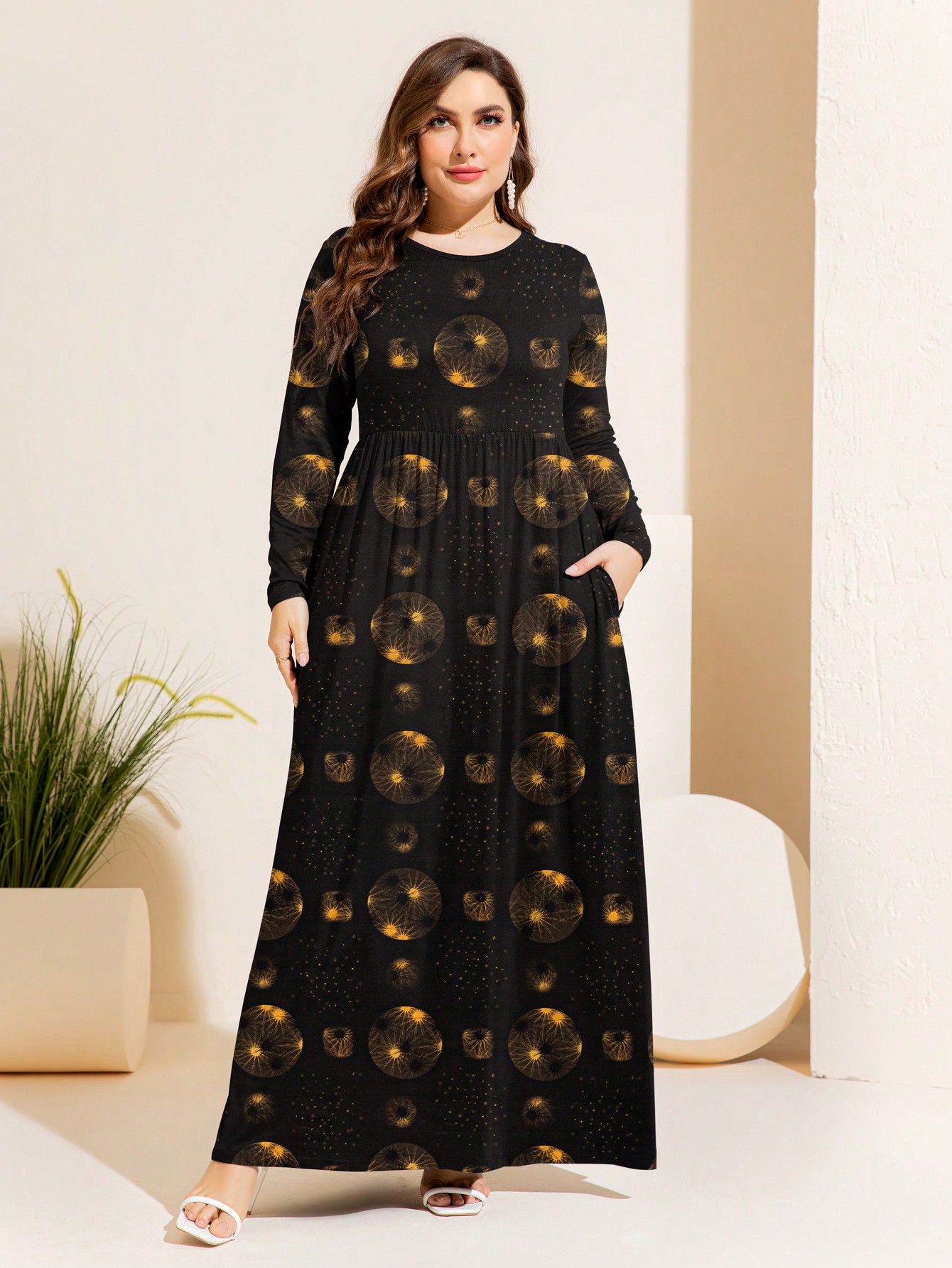 Акція на Сукня довга осіння жіноча SHEIN GD-00165882 XL Різнокольорова від Rozetka