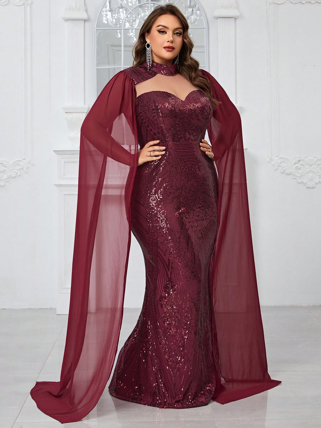 Акція на Сукня вечірня довга жіноча SHEIN GD-00165367 2XL Бордова від Rozetka