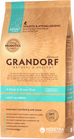 

Сухой корм для собак Grandorf 4 Meat & Brown Rice Adult All Breeds 4 вида мяса с бурым рисом и пробиотиками 12 кг