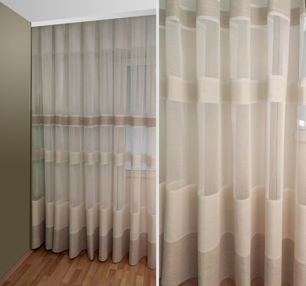 

Тюль Декор-Ин лен с полоской Флорида Бежевый/Молочный 600х245