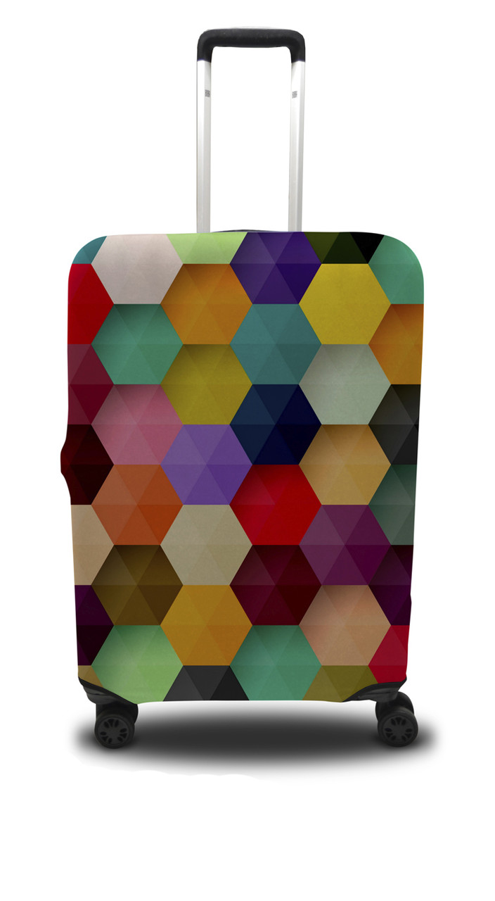 

Чехол для чемодана Coverbag шестиугольник M желто-розовый