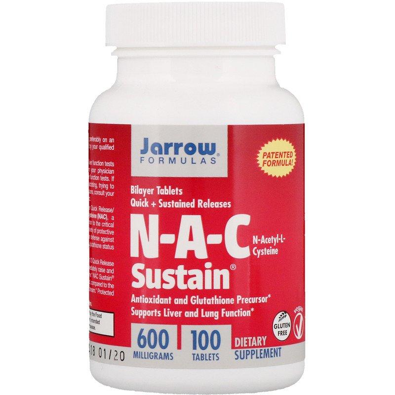 

N-ацетилцистеин Jarrow Formulas "NAC Sustain" для детоксикации организма, 600 мг (100 таблеток)