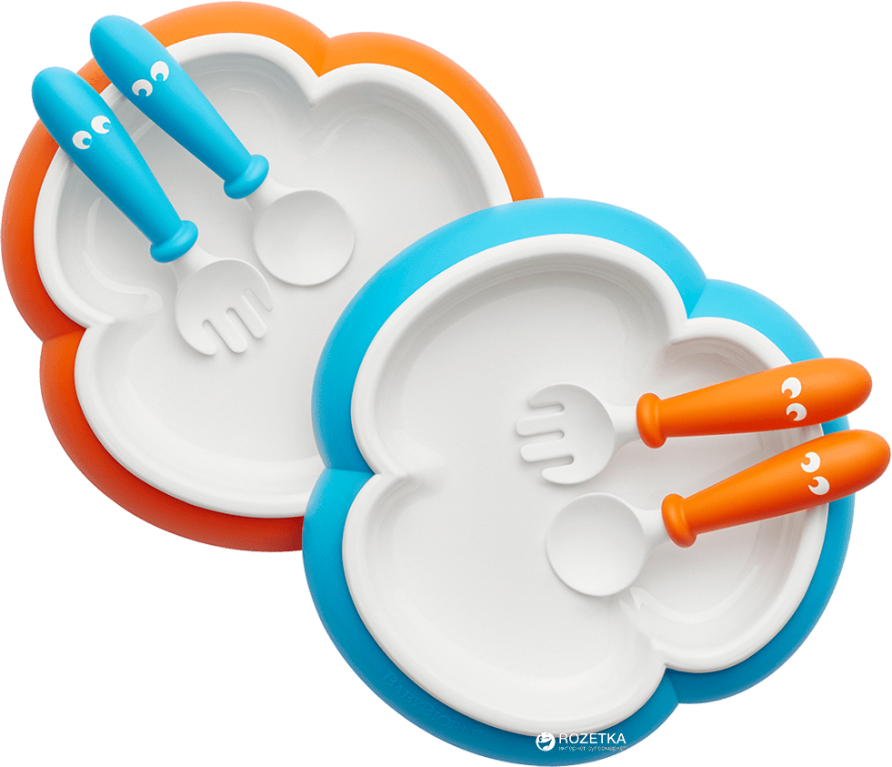 Набор Baby Bjorn 2 тарелки + 2 ложки + 2 вилки Оранжевый с бирюзовым
