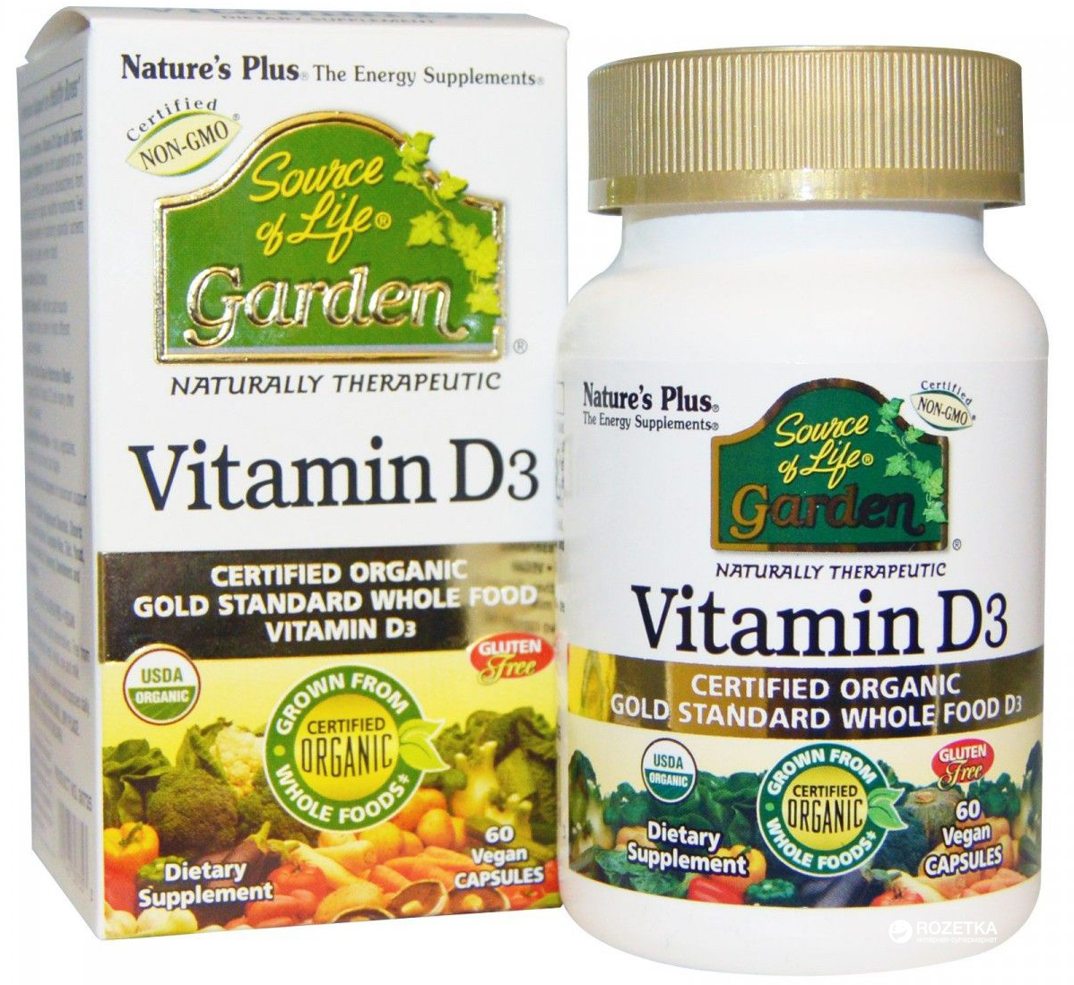 

Витамины Nature's Plus Source of Life Garden Naturally Therapeutic Vitamin D3 5000IU 60 гелевых капсул (97467307353)