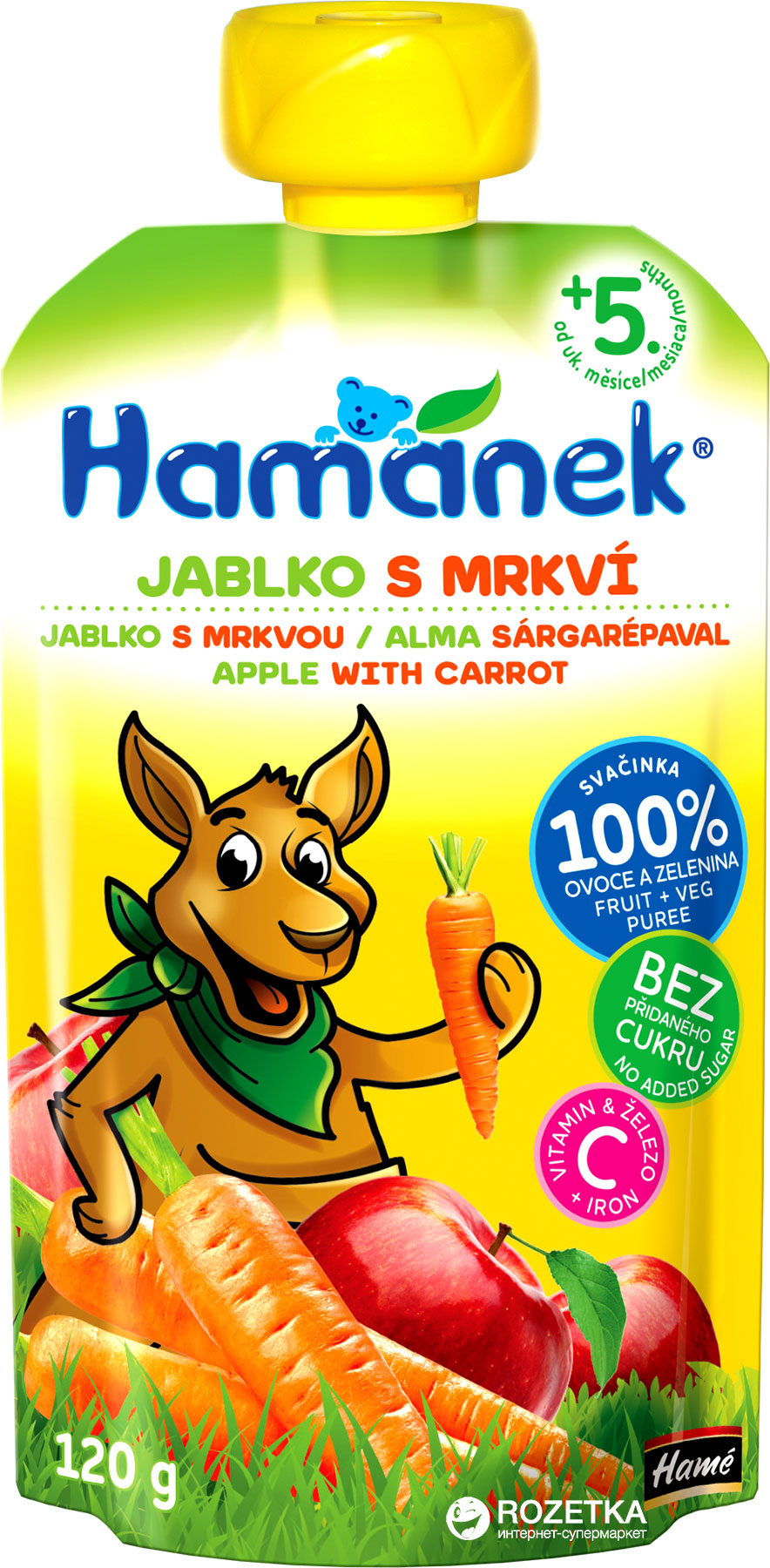 Фруктово-овощное пюре Hamanek яблочно-морковное 120 г (8595139790516 ...
