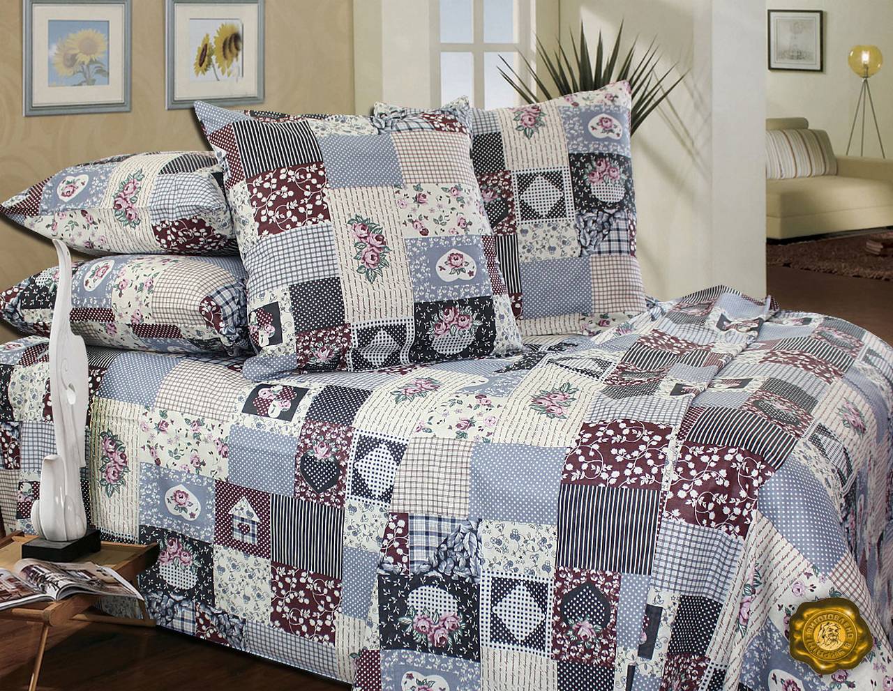 

Евро постельный комплект Т0282 Еней-Плюс, цвет: серый, бежевый