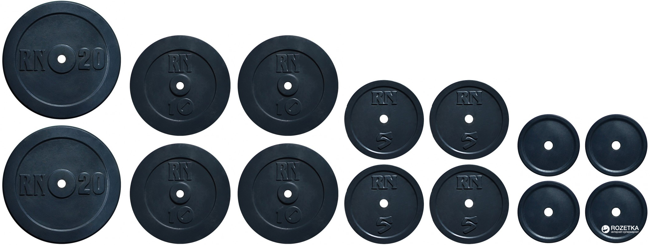 

Набор блинов RN-Sport 110 кг (4х2.5 кг, 4х5 кг, 4х10 кг, 2х20 кг) (RNset110)