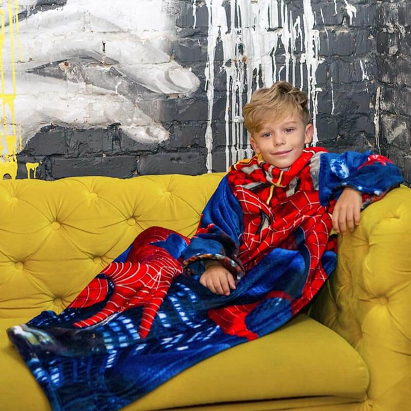 

Плед детский TeddyBoom Синий с рукавами из микрофибры 125 х 80 см Человек Паук Spiderman