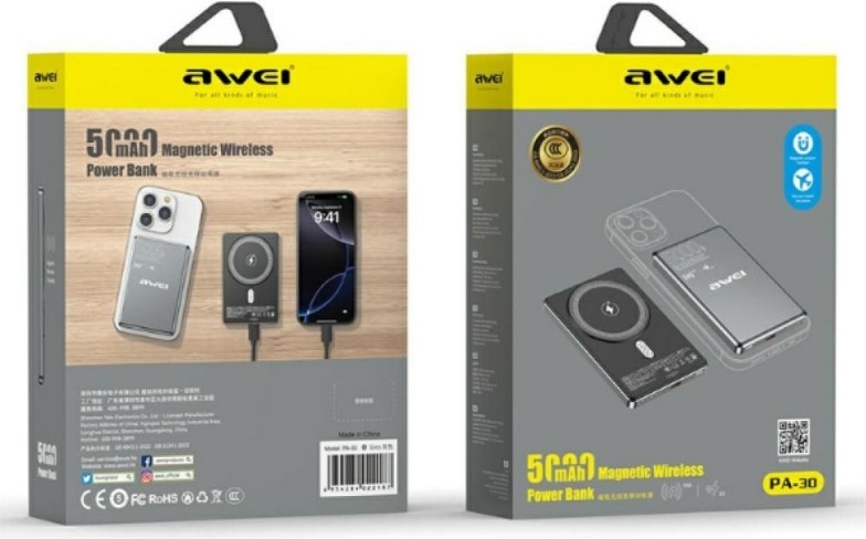 фото Зовнішній акумулятор (павербанк) Awei PA-30 5000mAh Grey