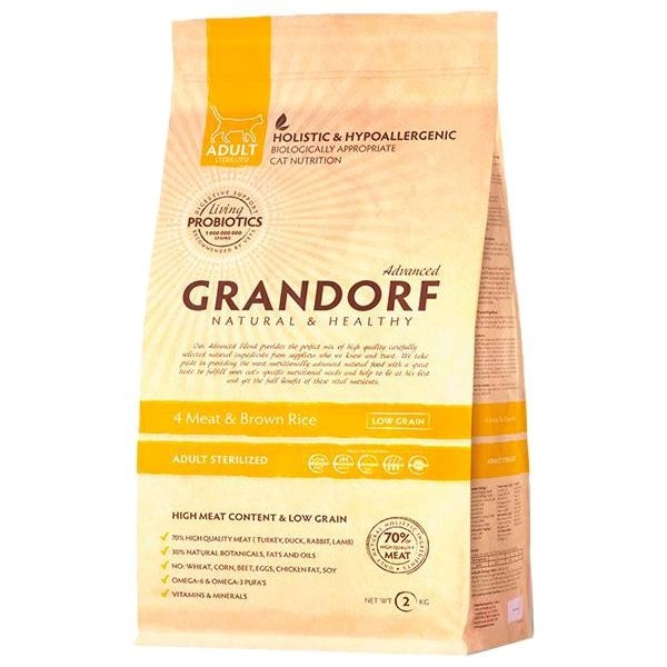 

Сухой корм для кошек Grandorf Living Probiotics 4 Meat & Brown Rice Adult Sterilized 4 вида мяса с бурым рисом и пробиотиками 0.4 кг