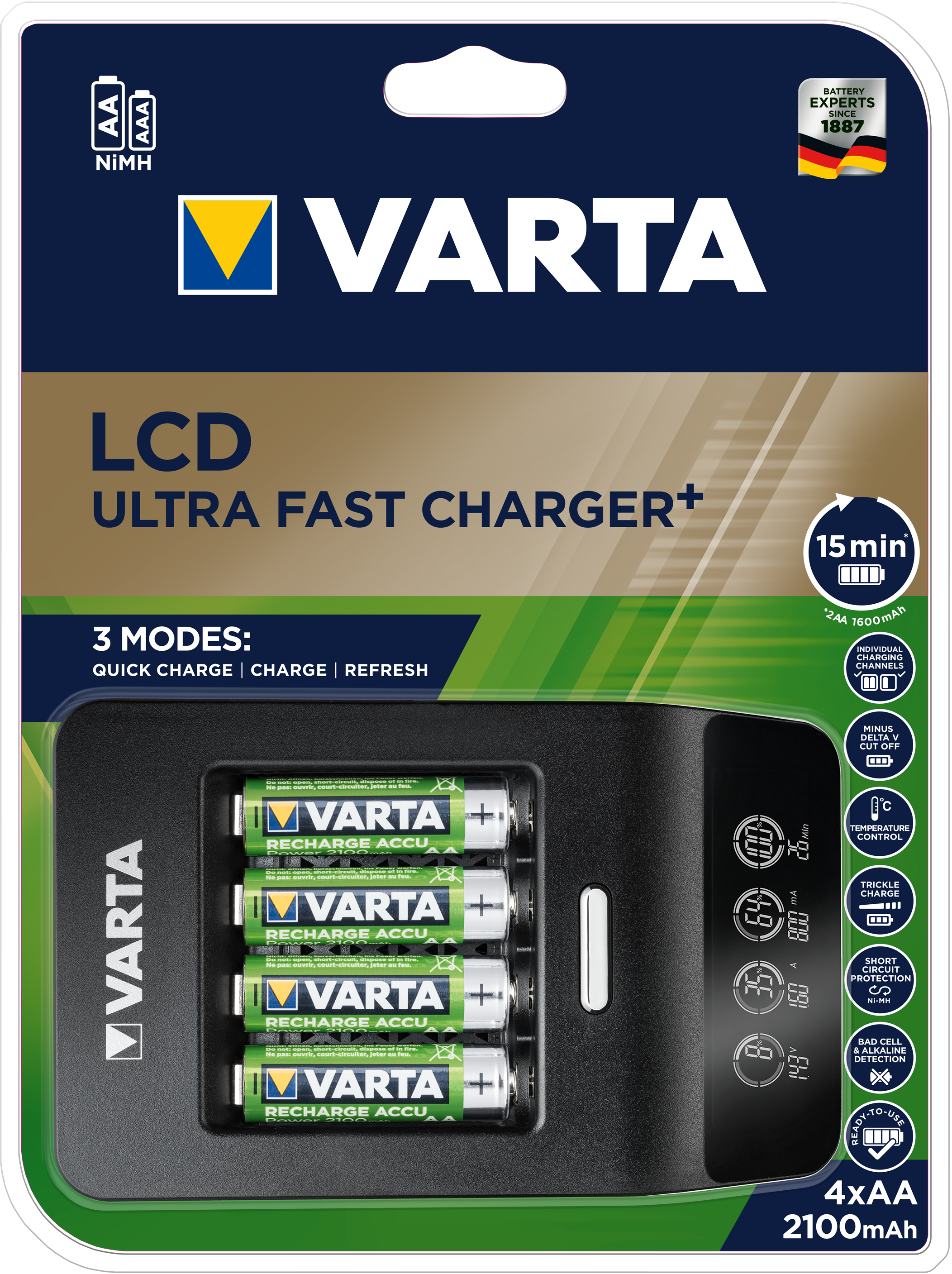 

Зарядное устройство Varta LCD Ultra Fast Charger+ EU with 4x AA 2100 mAh Черное
