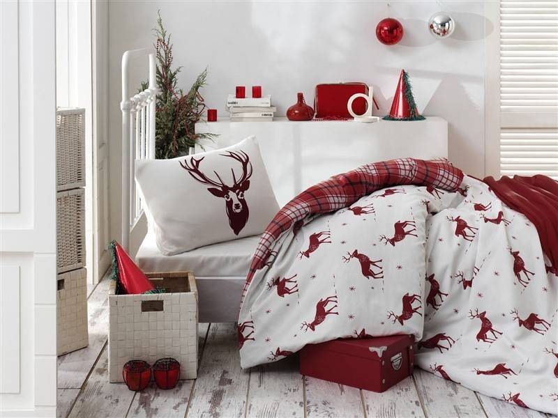

Постельное белье Mahrof home Олени 160*220 см бело-бордовый