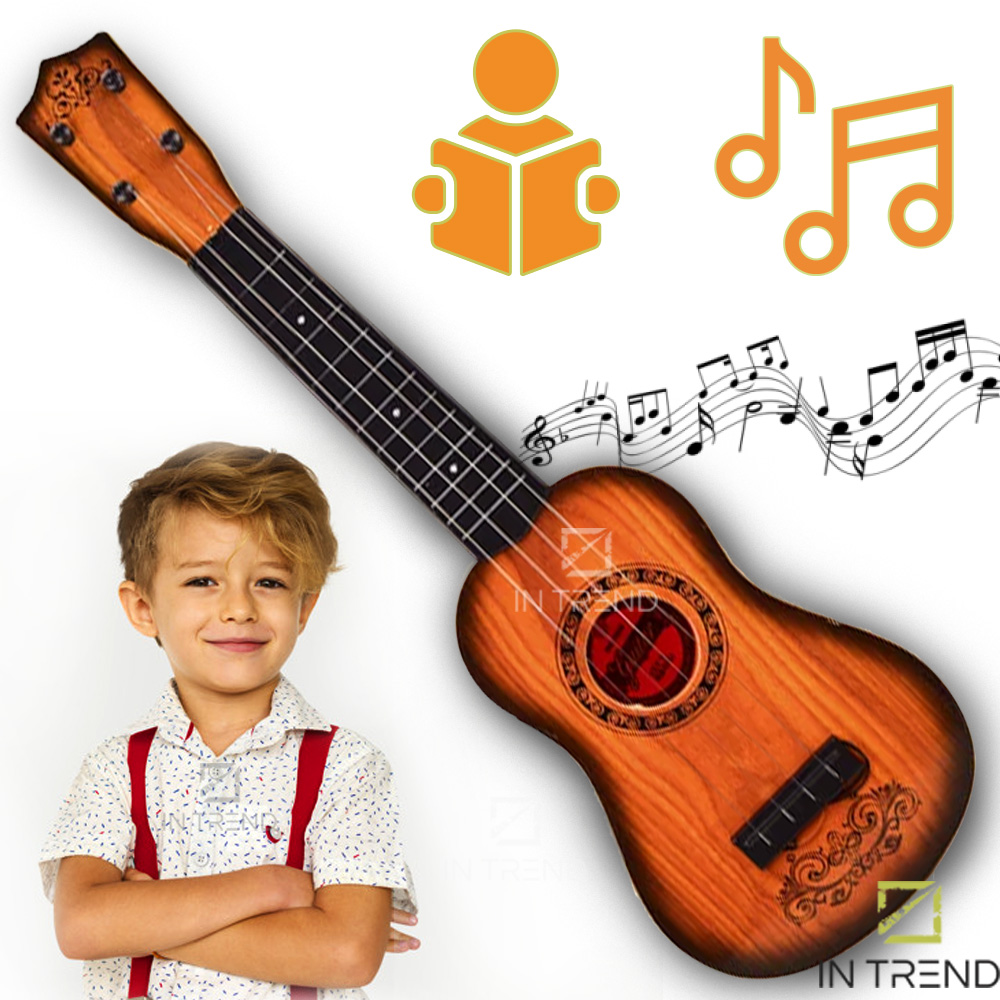 

Детская гитара с ремешком для детей Guitar 130A14 акустическая 4 струны – детские игрушечные гитары со струнами для ребенка 6 7 8 9 10 лет в чехле, Коричневая