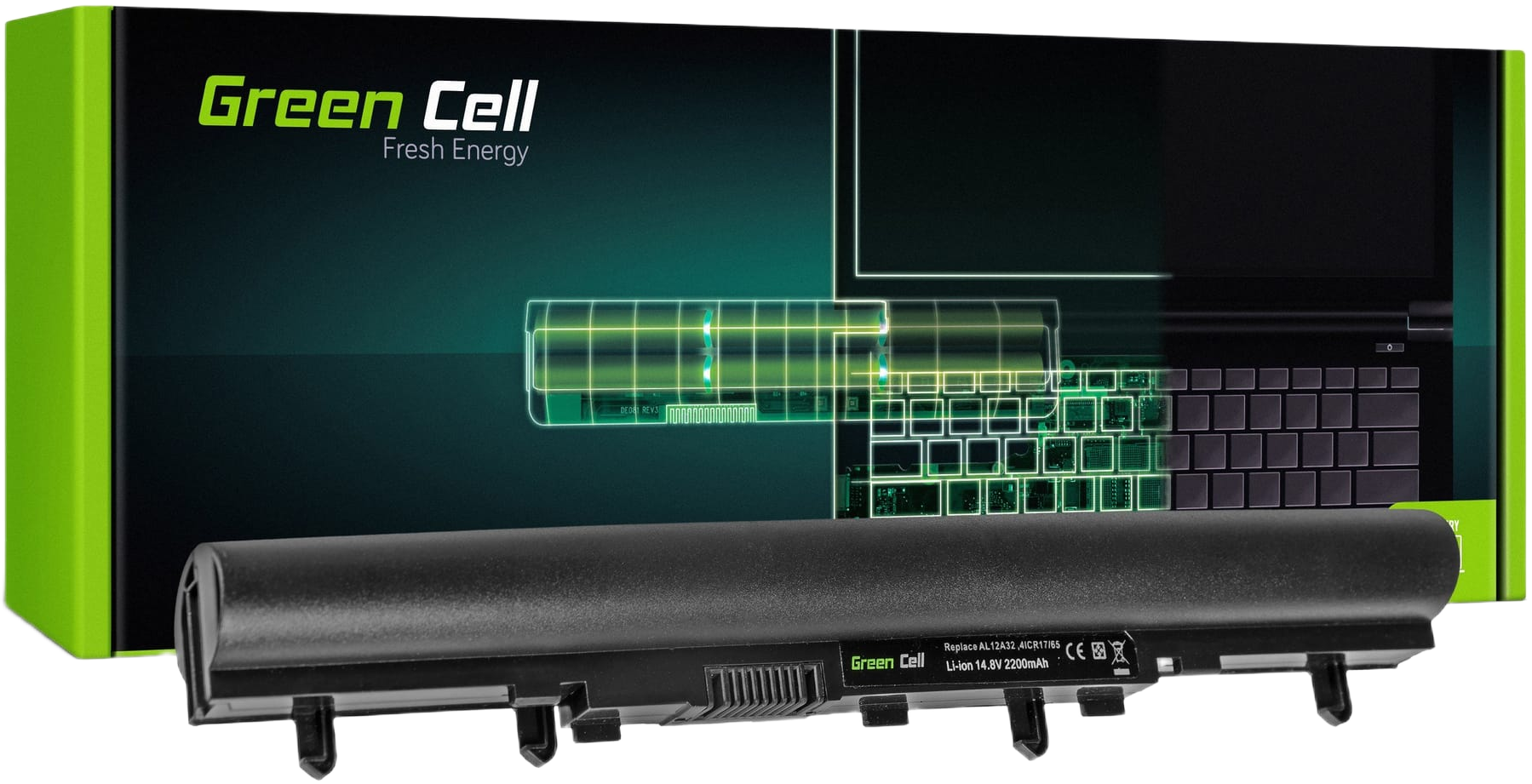 Акумулятор Green Cell для ноутбуків Acer Aspire E1-510/E1-522/E1-530/E1-532/E1-570/E1-572/V5-531/V5-571 14.4 / 14.8 V 2200 mAh (AC25)