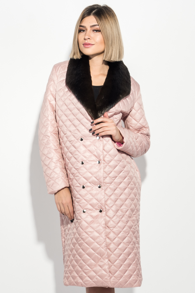

Пальто женское стеганное, с мехом Time of Style 69PD1059 XL Пудровый