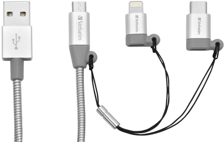 

Кабель Verbatim 3в1 USB - USB-C + Lightning + MicroUSB 1 м Серебристый