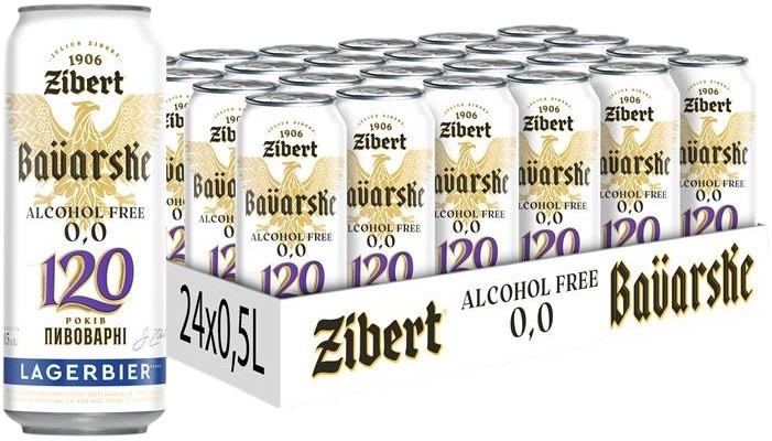 Упаковка безалкогольного пива Zibert Баварське 0.0 світле фільтроване 0.4% 0.5 л х 24 шт (4820193039603)