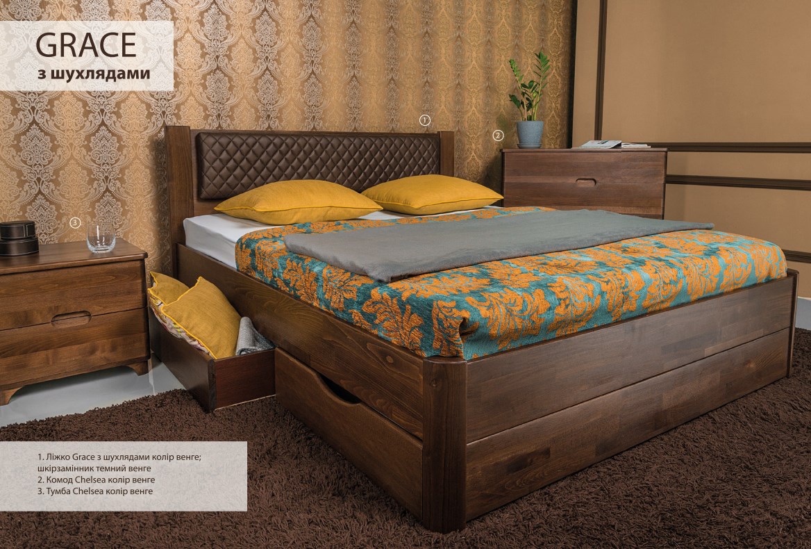 

Кровать Грейс с ящиками цвет Венге Олимп 180х200х93см