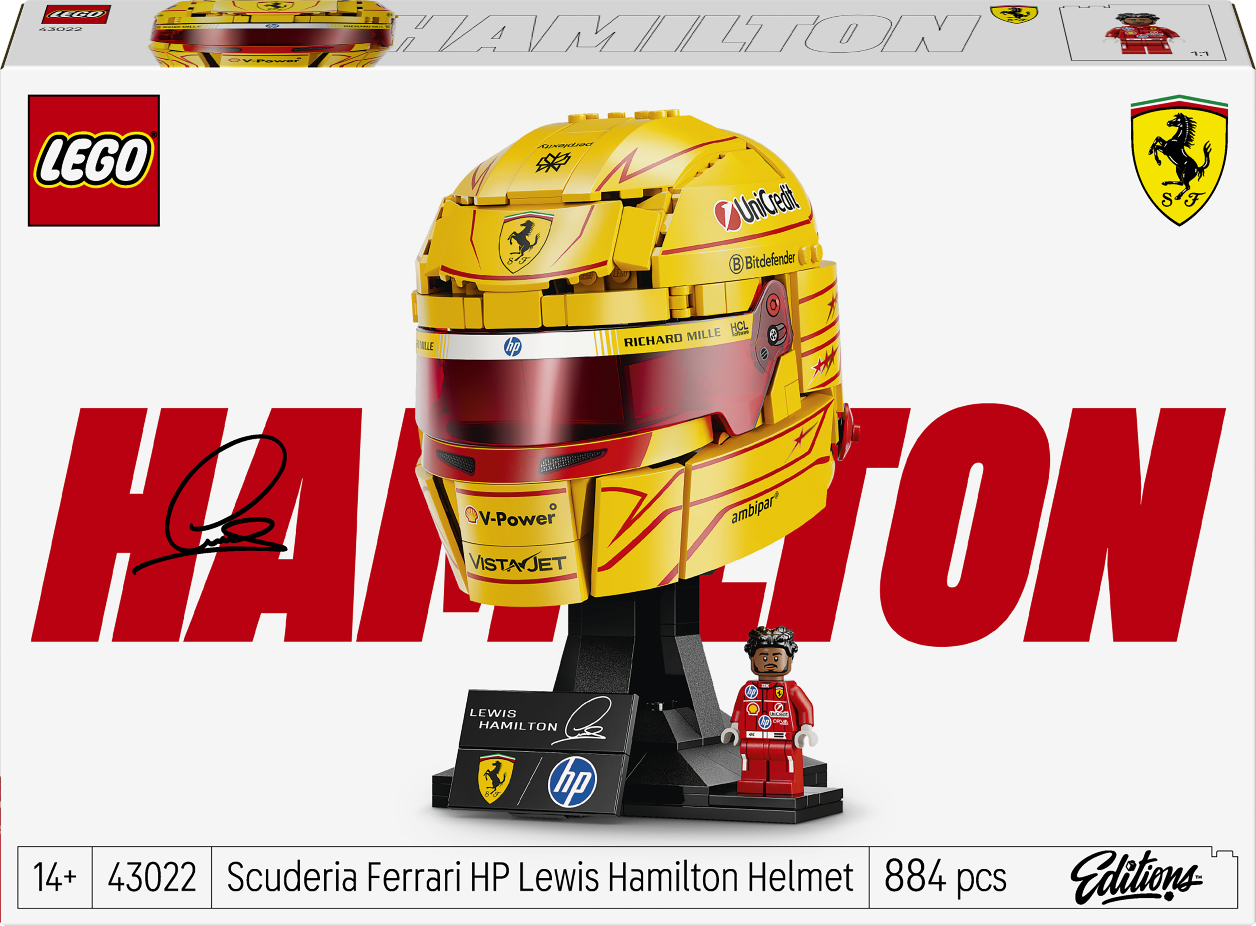 Zestaw klocków LEGO Editions Formula 1 Kask Lewis Hamilton Scuderia Ferrari HP 884 elementy (43022)