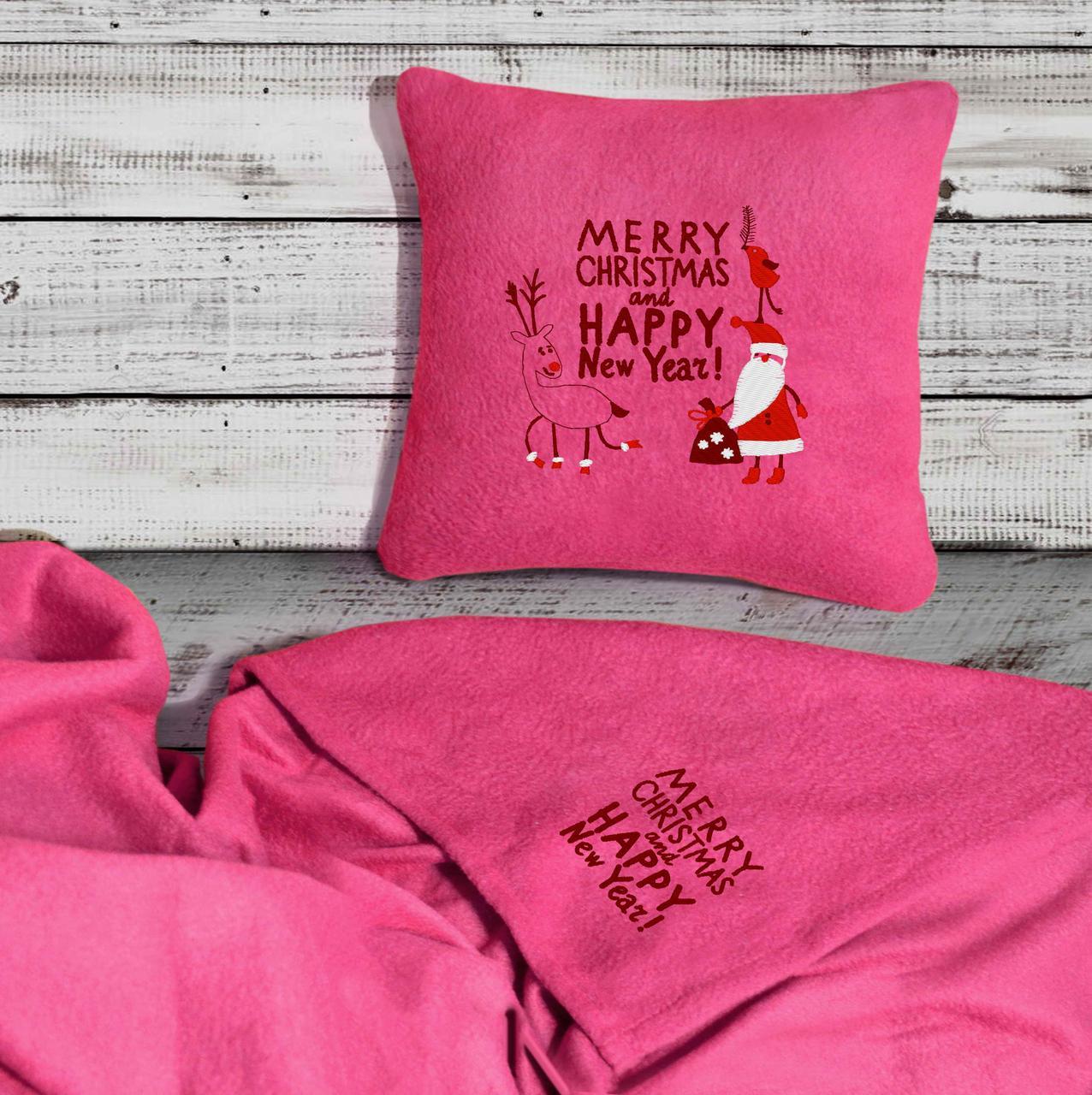 

Новогодний набор: подушка + плед Slivki "Merry Christmas and Happy New Year" 24 цвет розовый