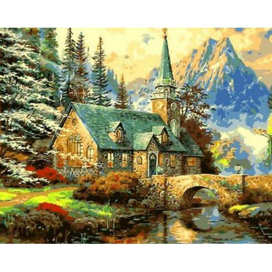 

Картина по номерам QS497 Часовня в Альпах, 50x65 см., Babylon