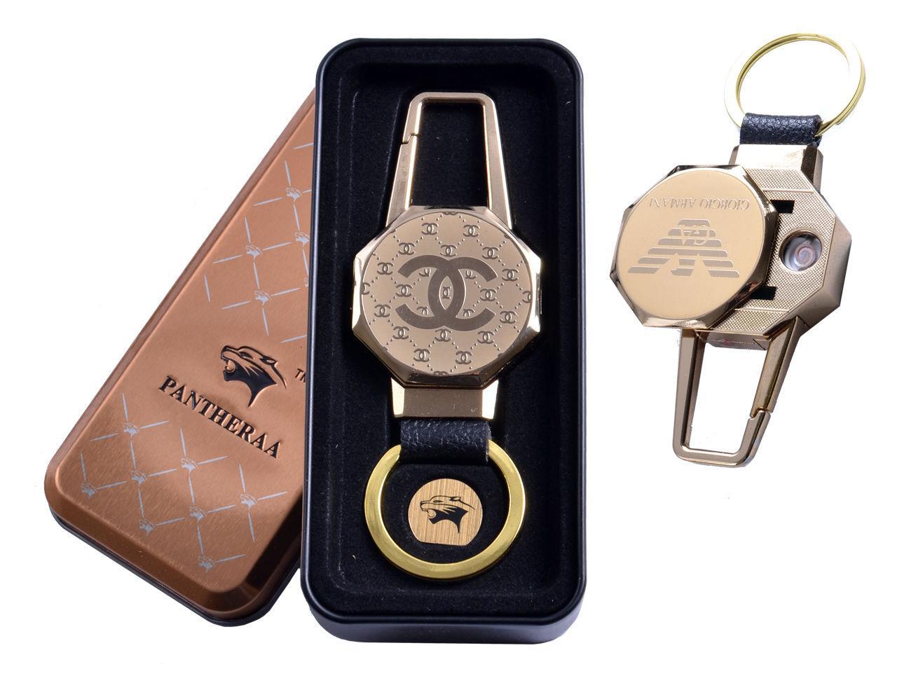 

USB зажигалка в подарочной металлической коробке (брелок + фонарик) №4687B-1 USB