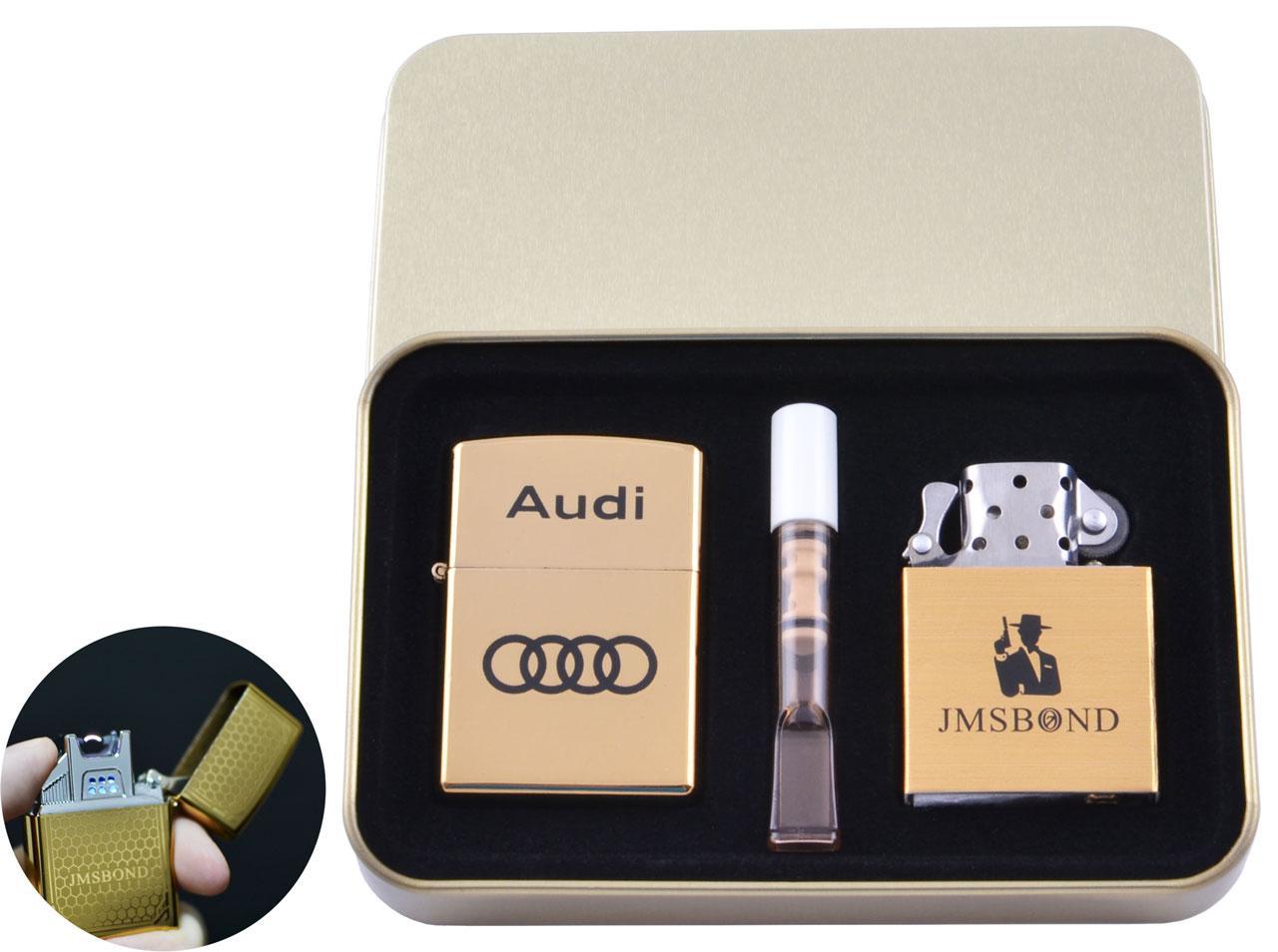 

Электроимпульсная (USB) + бензиновая зажигалки в подарочной коробке + мундштук AUDI №4774-6 Lighter