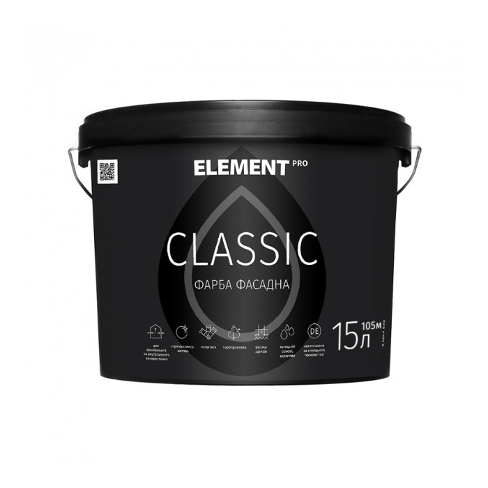 

Фарба фасадна ELEMENT PRO+FACADE SYSTEM EXTRA CLASSIC Вододисперсійна (15 л)