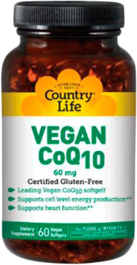 

Натуральная добавка Country Life Vegan CoQ10 (Веган Коэнзим Q10) 60 мг 60 капсул (015794035114)