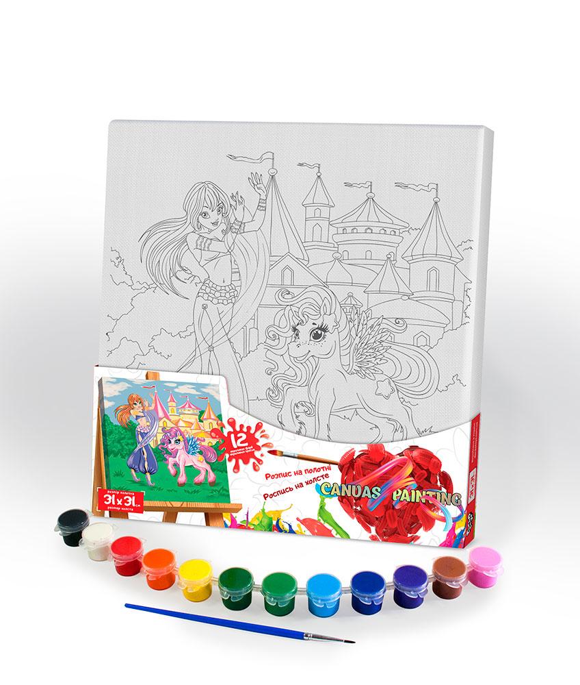 

Картина по номерам Danko Toys креативна творчість "Розпис на полотні "Canvas Painting" 31см*31см с.5 №1 поні та дівчинка