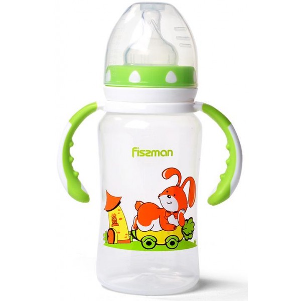 

Бутылочка детская для кормления Fissman Babies "Зайчик на колесах" 300мл с ручками