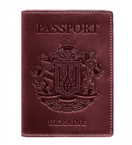 

Кожаная обложка для паспорта с украинским гербом BlankNote бордовая - BN-OP-UA-VIN