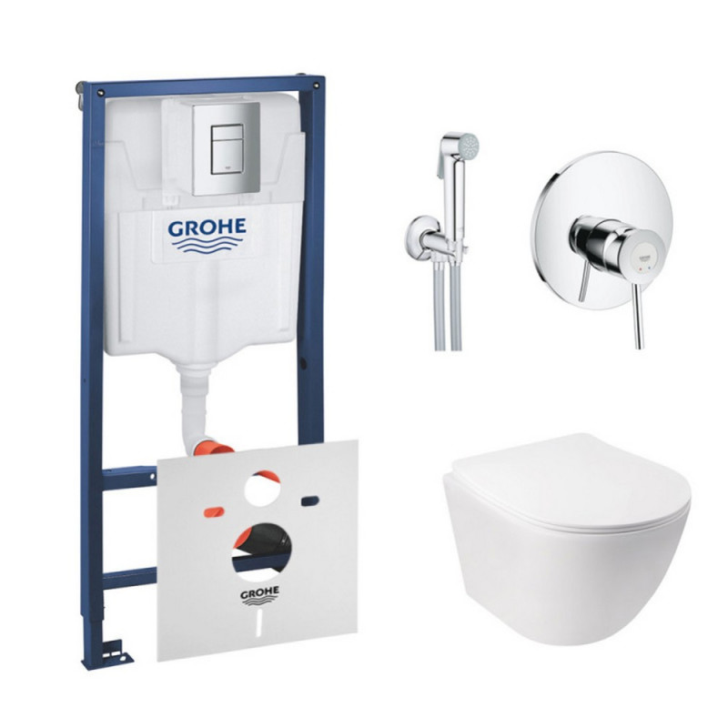 

Комплект инсталляция Grohe Rapid SL 38772001 + унитаз с сиденьем Qtap Jay QT07335176W + набор для гигиенического душа со смесителем Grohe BauClassic 2904800S